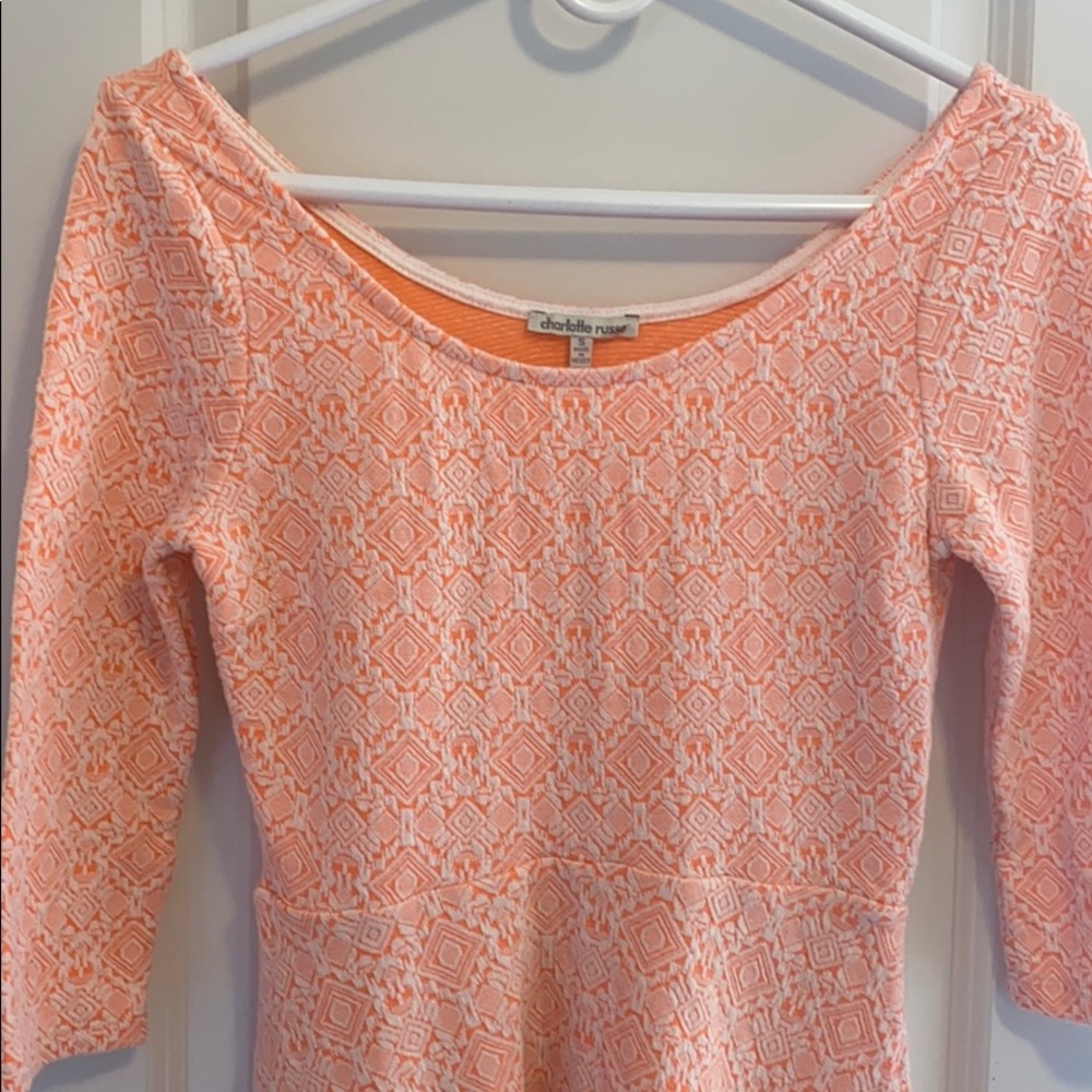 Light Orange Lace Mini Dress 3/4 sleeves